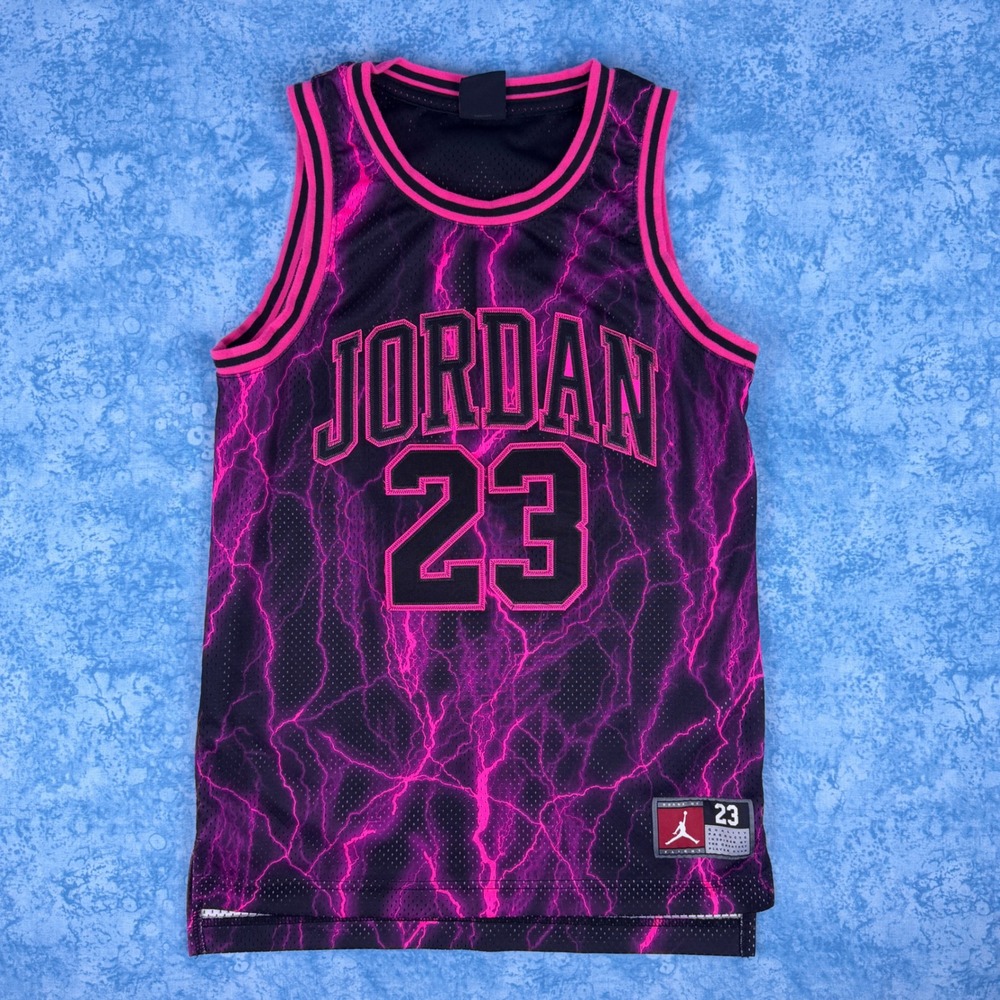 Jordan Basketball Jersey #23 Lightning AOP Pink Black Kids M 10-12